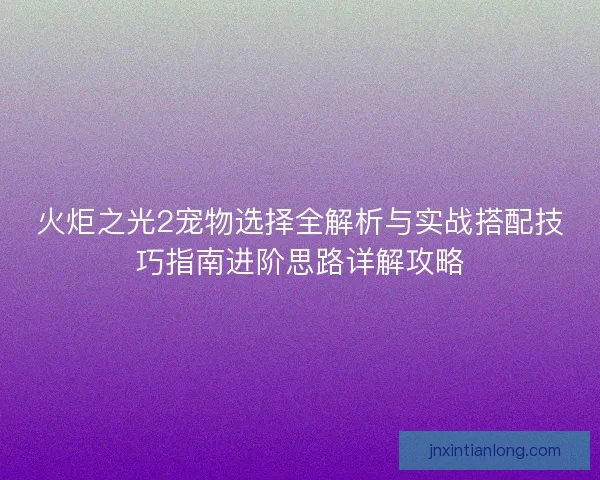 火炬之光2宠物选择全解析与实战搭配技巧指南进阶思路详解攻略